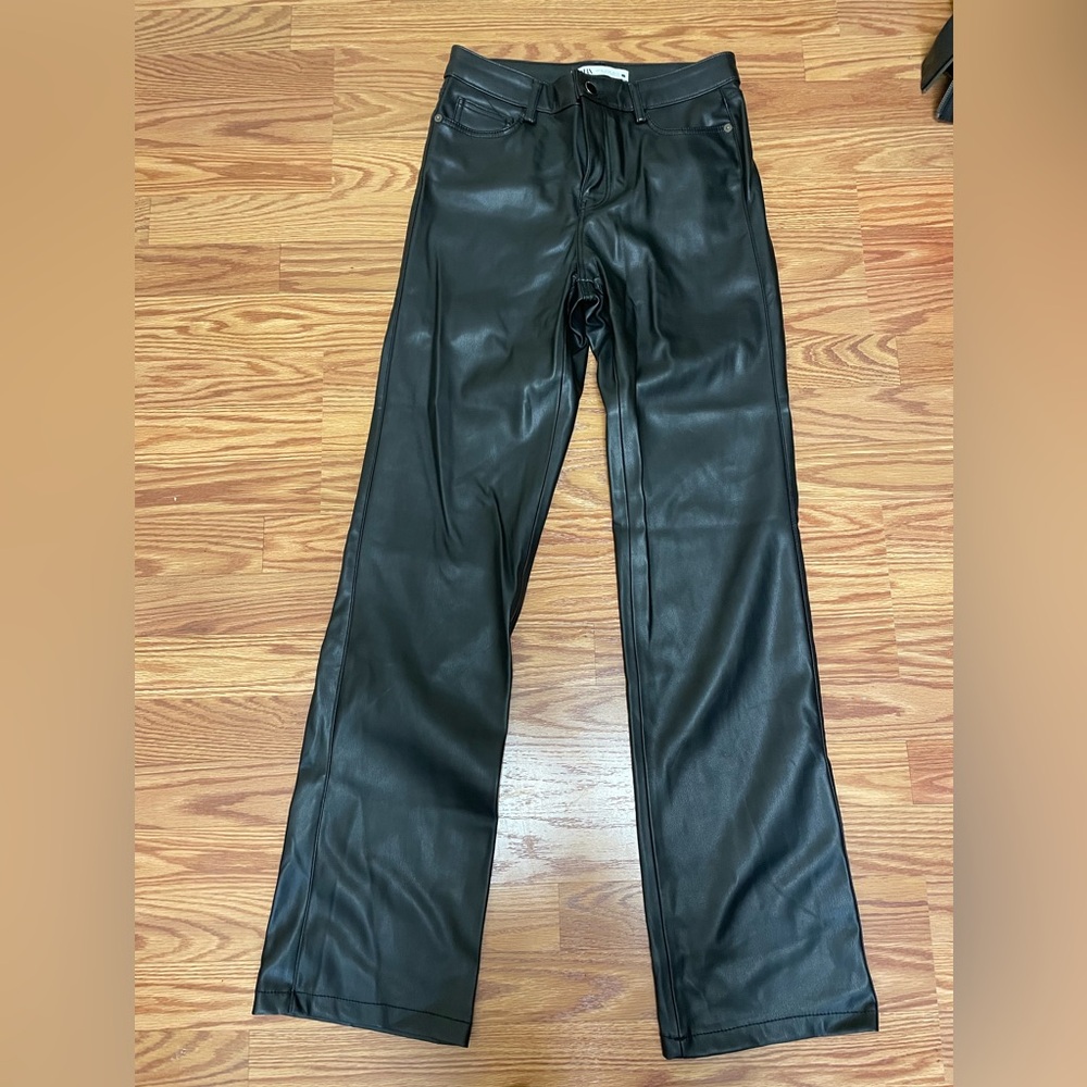Zara Black Faux Leather Pants size 2